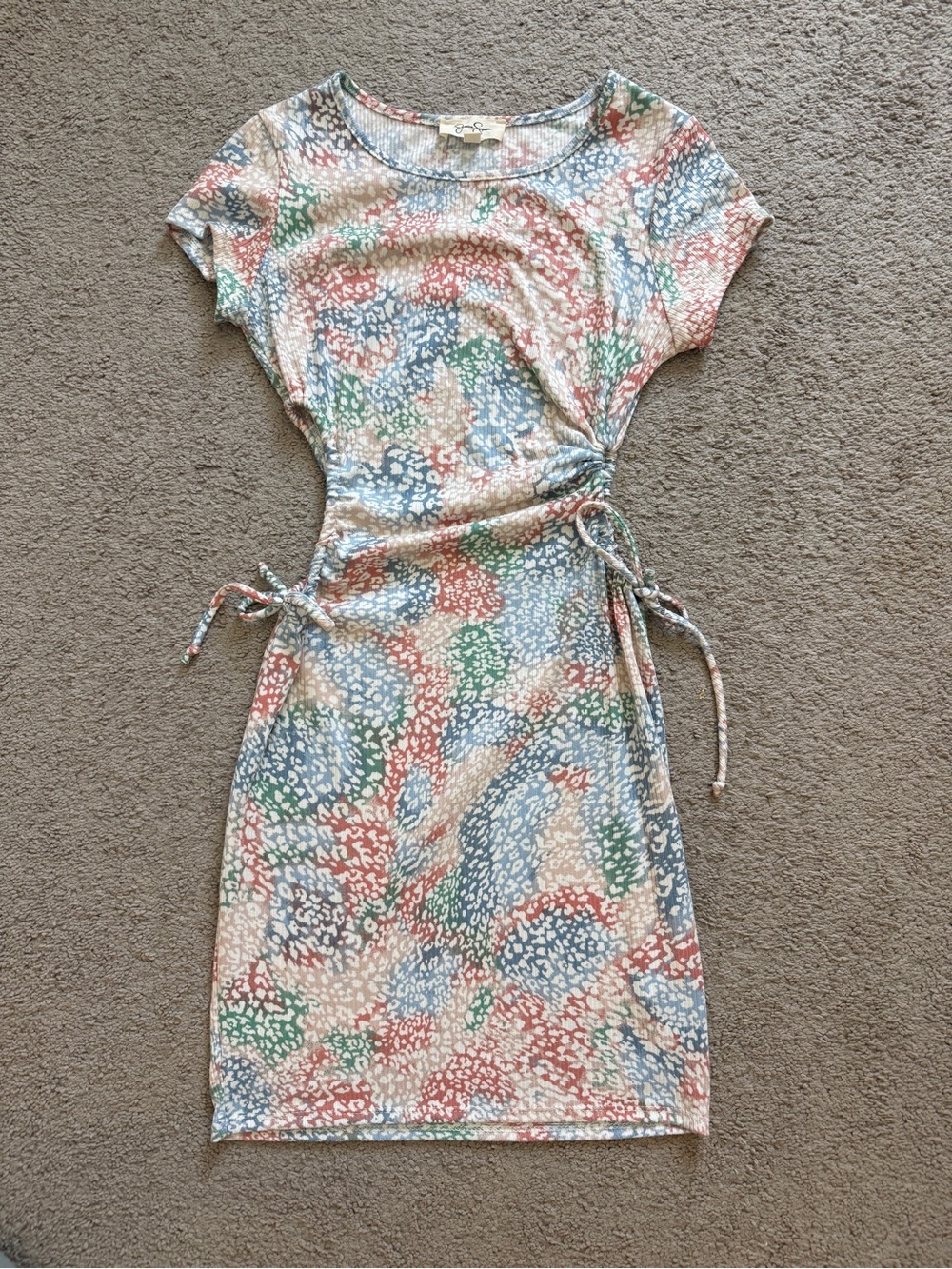Jessica Simpson Multicolor Short Sleeve Tie-Detail Midi Dress